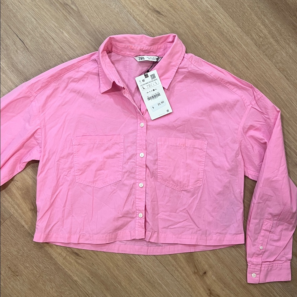 Zara Pink Cropped Shirt with Pockets